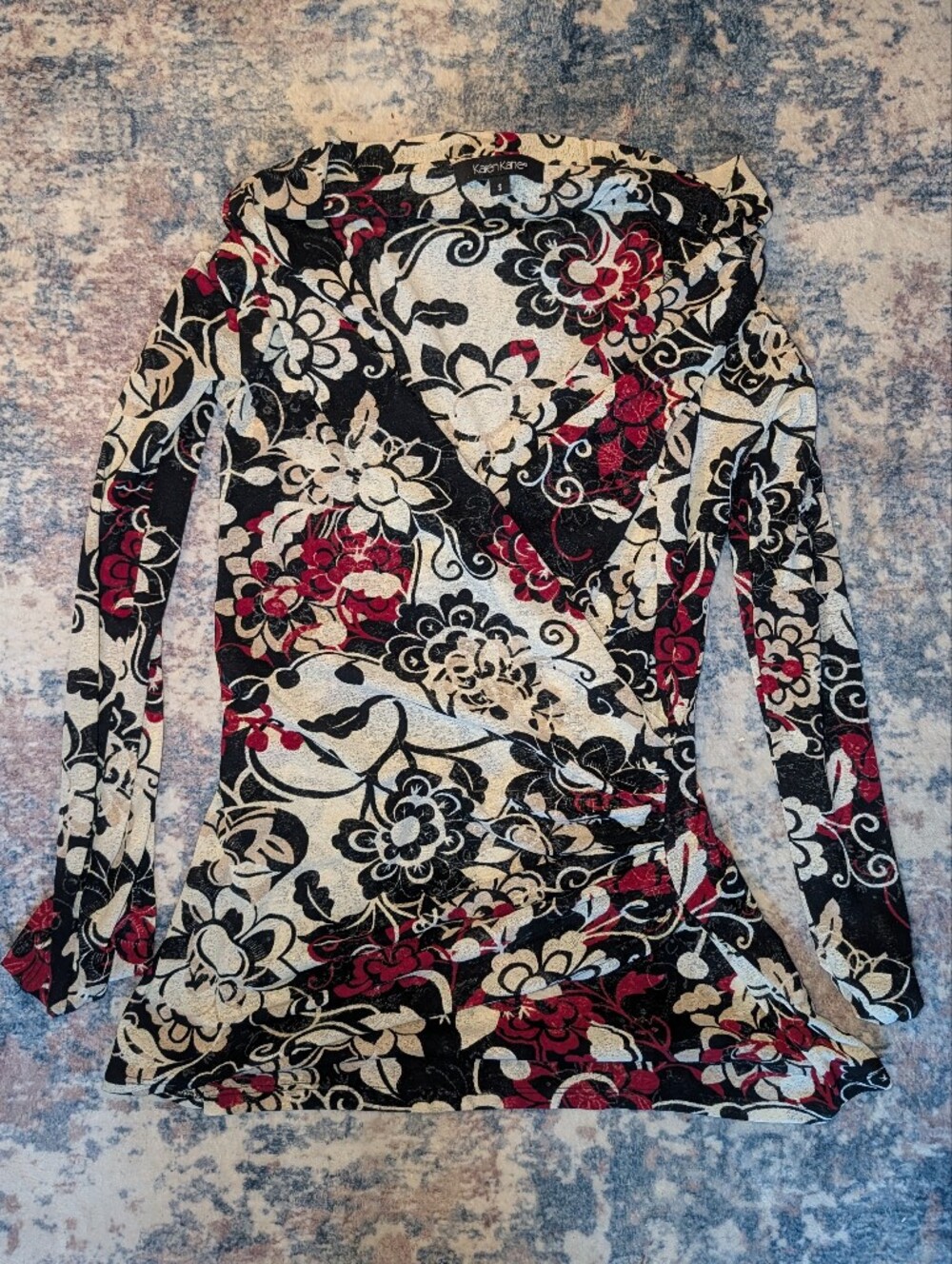 Karen Kane Womens Floral Wrap-Style Top